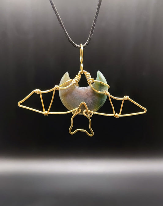 🌙✨Celestial Harmony Dance: Fancy Jasper Moon Bat Necklace🌙✨