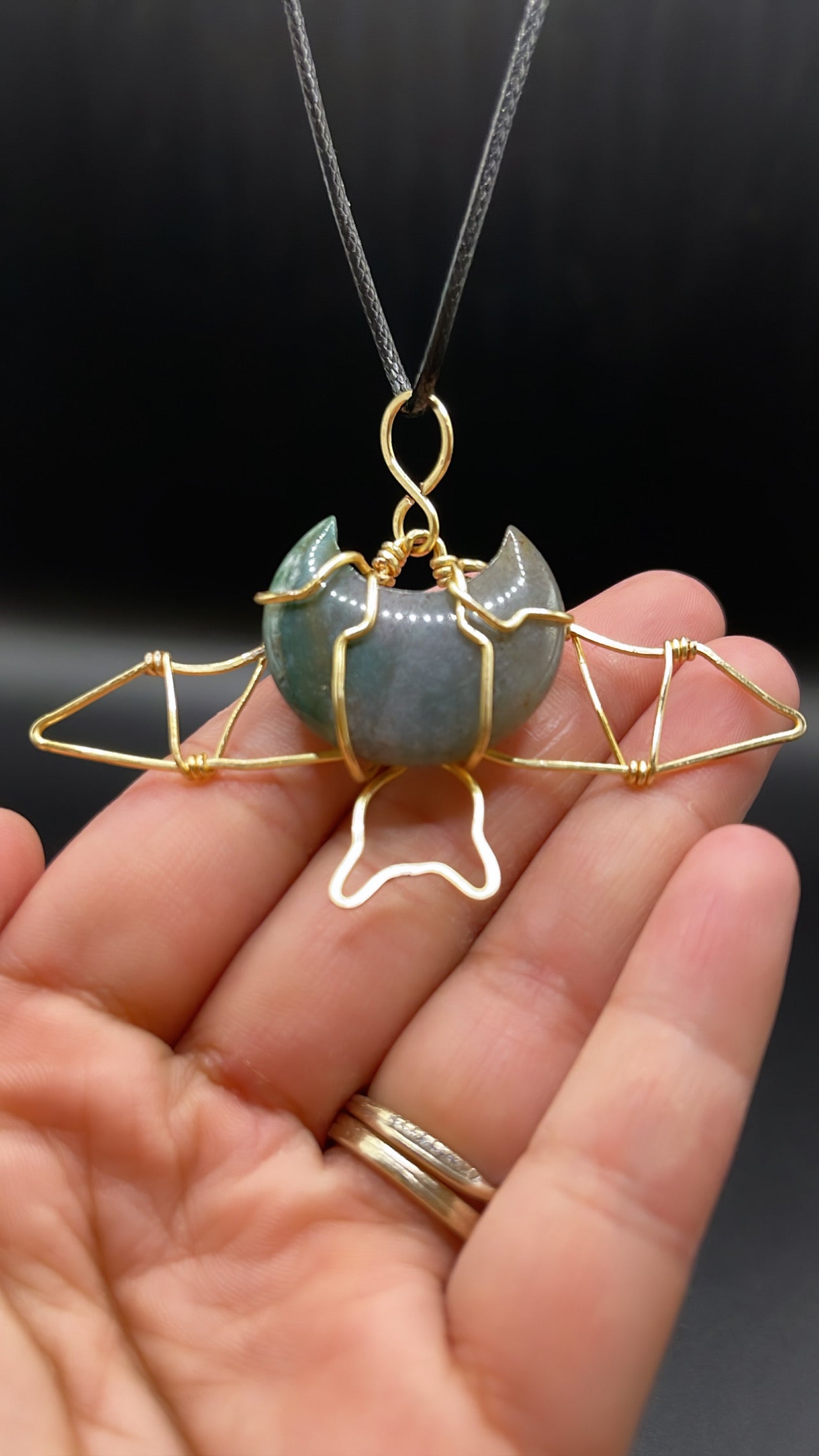 🌙✨Celestial Harmony Dance: Fancy Jasper Moon Bat Necklace🌙✨