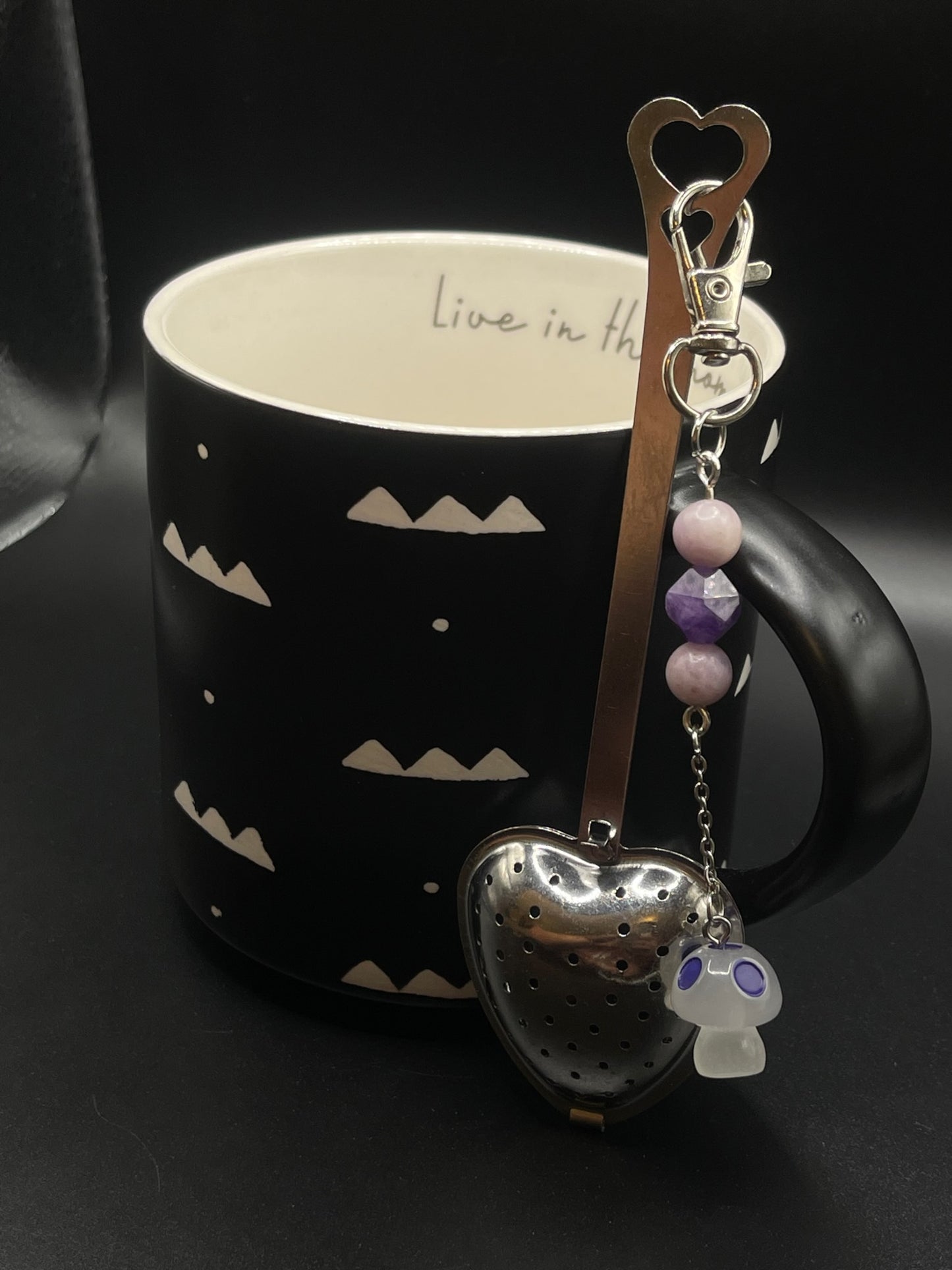 ✨ Radiant Sip: Stainless Steel Heart Teaspoon with Crystal Charm - Amethyst and Lepidolite✨