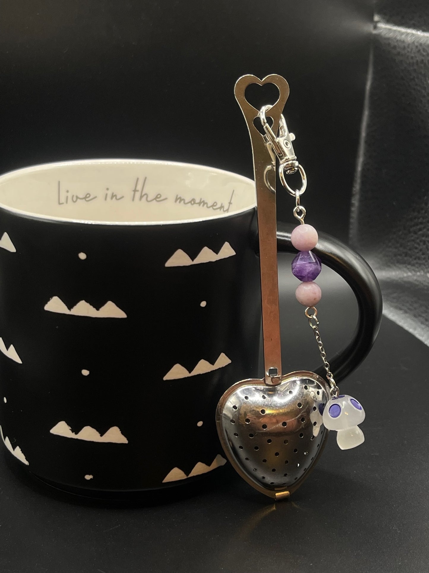 ✨ Radiant Sip: Stainless Steel Heart Teaspoon with Crystal Charm - Amethyst and Lepidolite✨