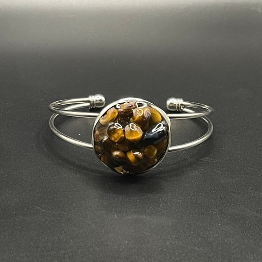 ✨ Earthen Elegance: Adjustable Silver Cuff Bracelet with Tigers Eye ✨