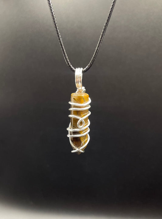 Elevate your Aura with a One of a Kind Mini Tower Tigers Eye Wire Wrapped Crystal Necklace