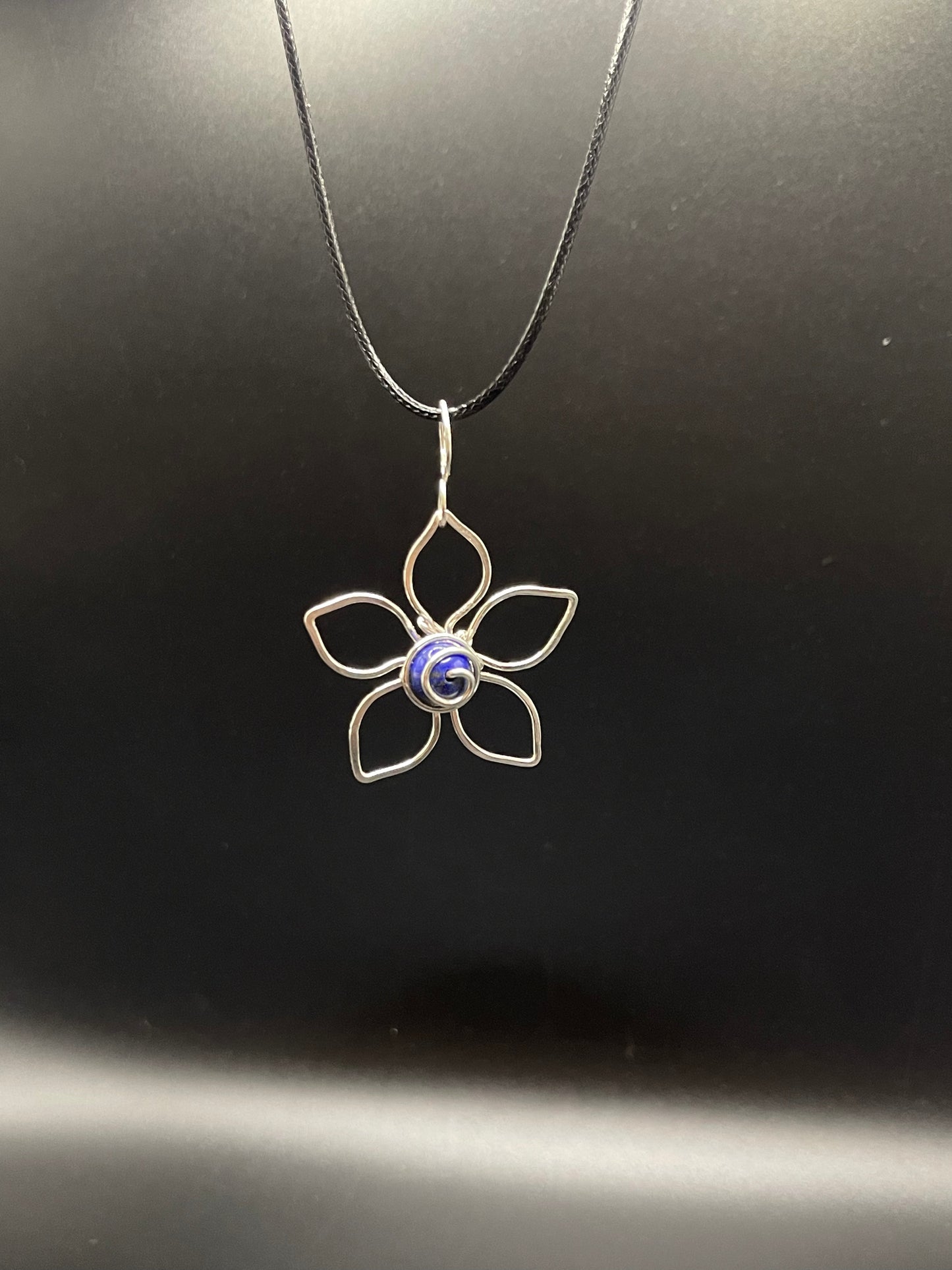 Eternal Bloom: Copper Wrapped Lapis Lazuli Flower Necklace