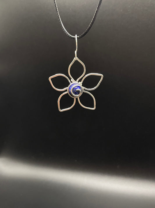 Eternal Bloom: Copper Wrapped Lapis Lazuli Flower Necklace