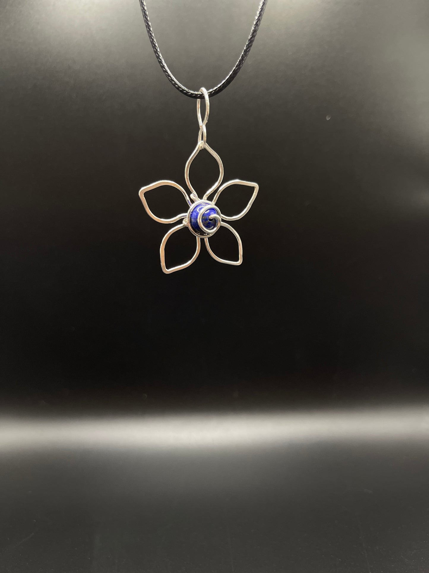 Eternal Bloom: Copper Wrapped Lapis Lazuli Flower Necklace