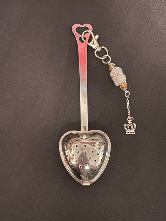 ✨ Divine Radiance: Long Grip Stainless Steel Mesh Heart Shaped Teaspoon with Removable Crystal Charm ✨